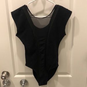 American Apparel Size Small Black Bodysuit with Mesh Deep V Line
